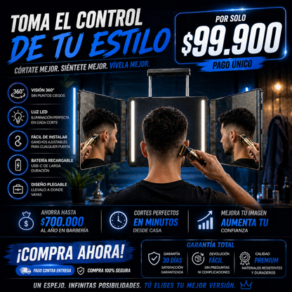 👉 Resultados de barbería desde casa con visión 360° real - Espejo Triptico 360