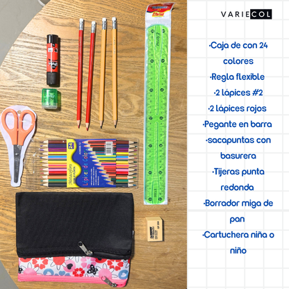 KIT ESCOLAR COMPLETO DE ALTA CALIDAD DE 20 ARTICULOS.