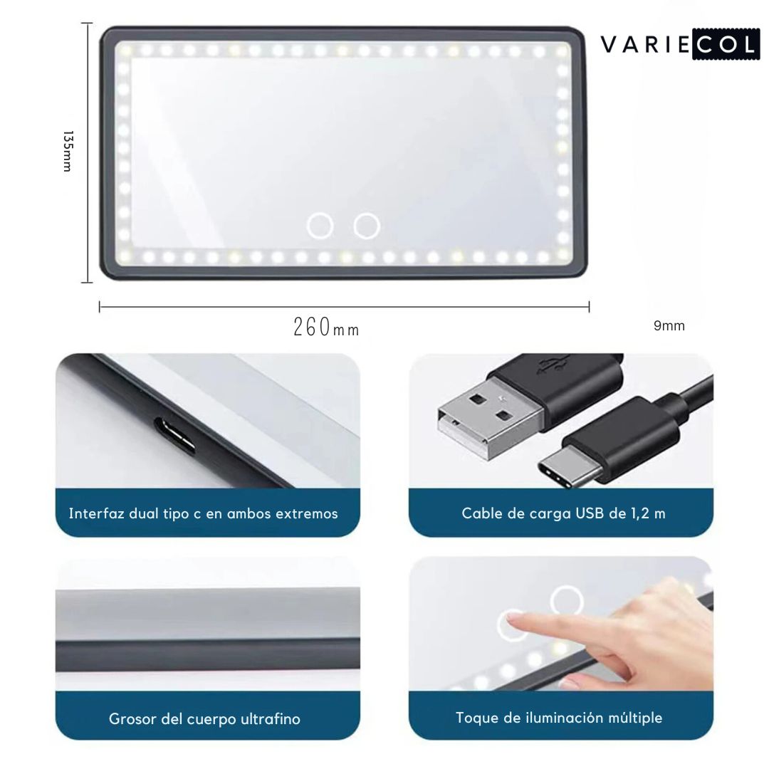 HERMOSO ESPEJO DE CARRO CON LUZ GRADUAL