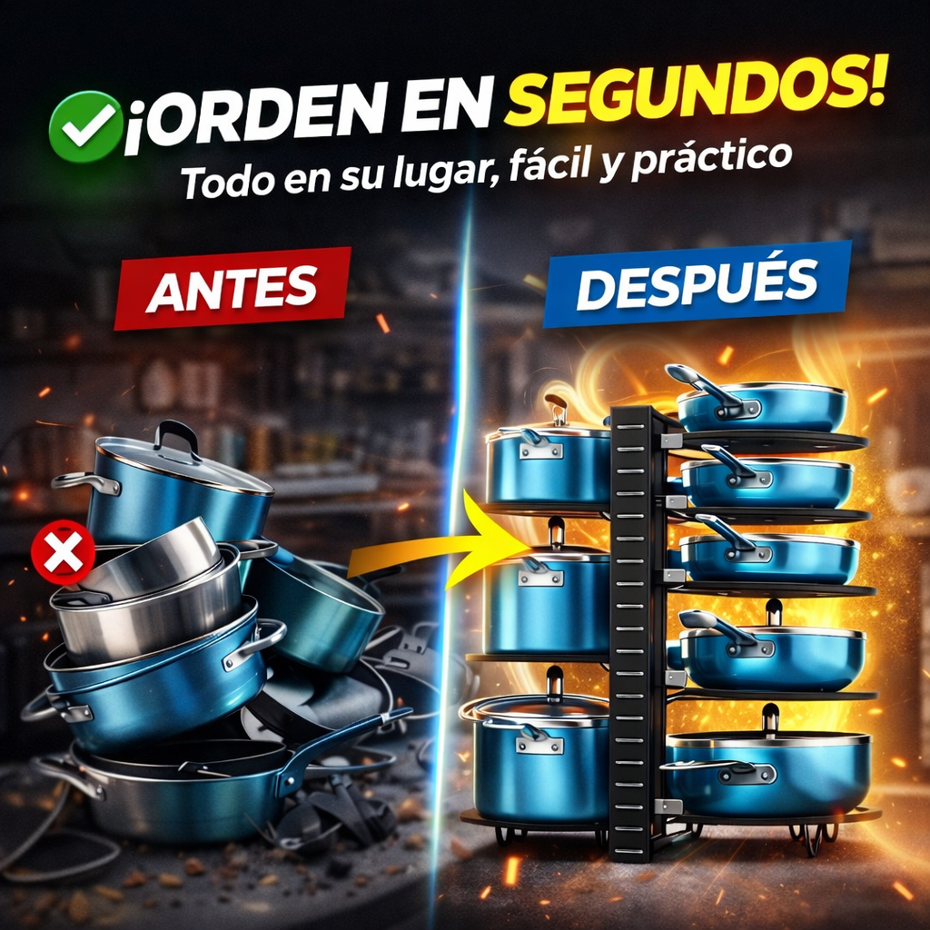 NO MÁS OLLAS AMONTONADAS CON ESTE ORGANIZADOR DE OLLAS Y SARTENES