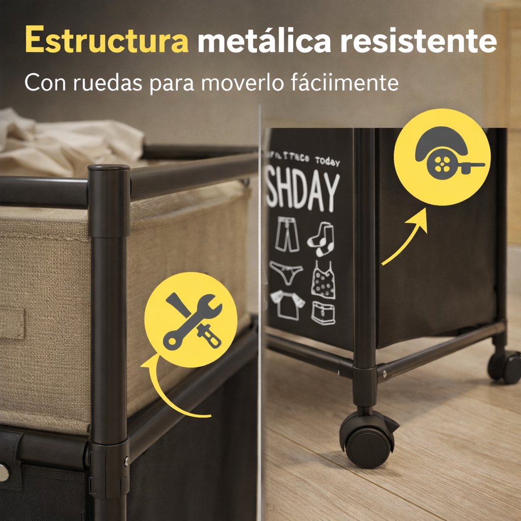 Organizador de Baño con Cesto para Ropa Sucia | Estante Metálico Multifunción