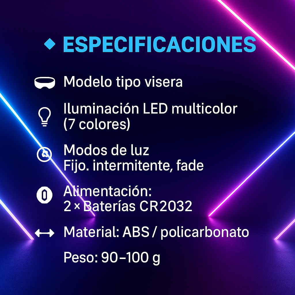 Gafas Luminosas Futuristas Luz LED de 7 Colores