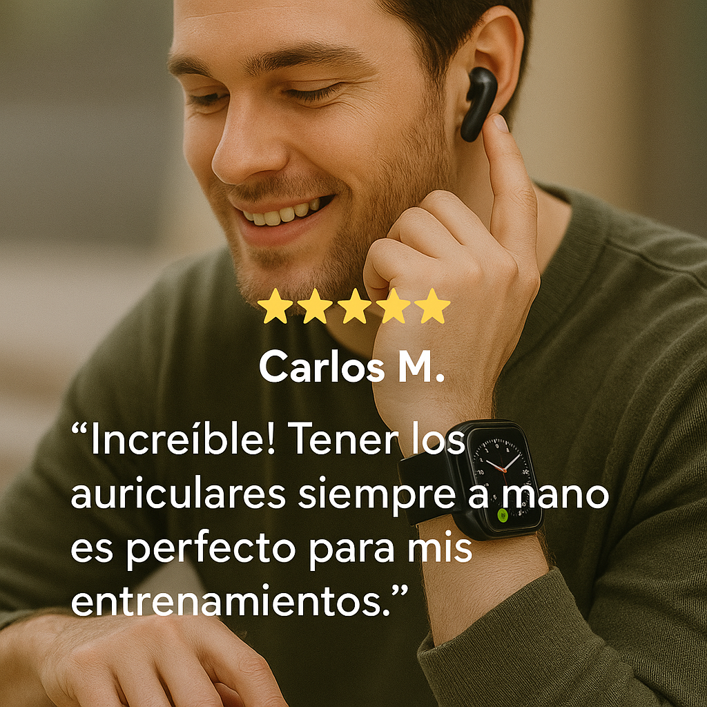 No cargues mas audifonos y reloj separados ahora llevalos juntos - RELOJ + AUDIFONOS.